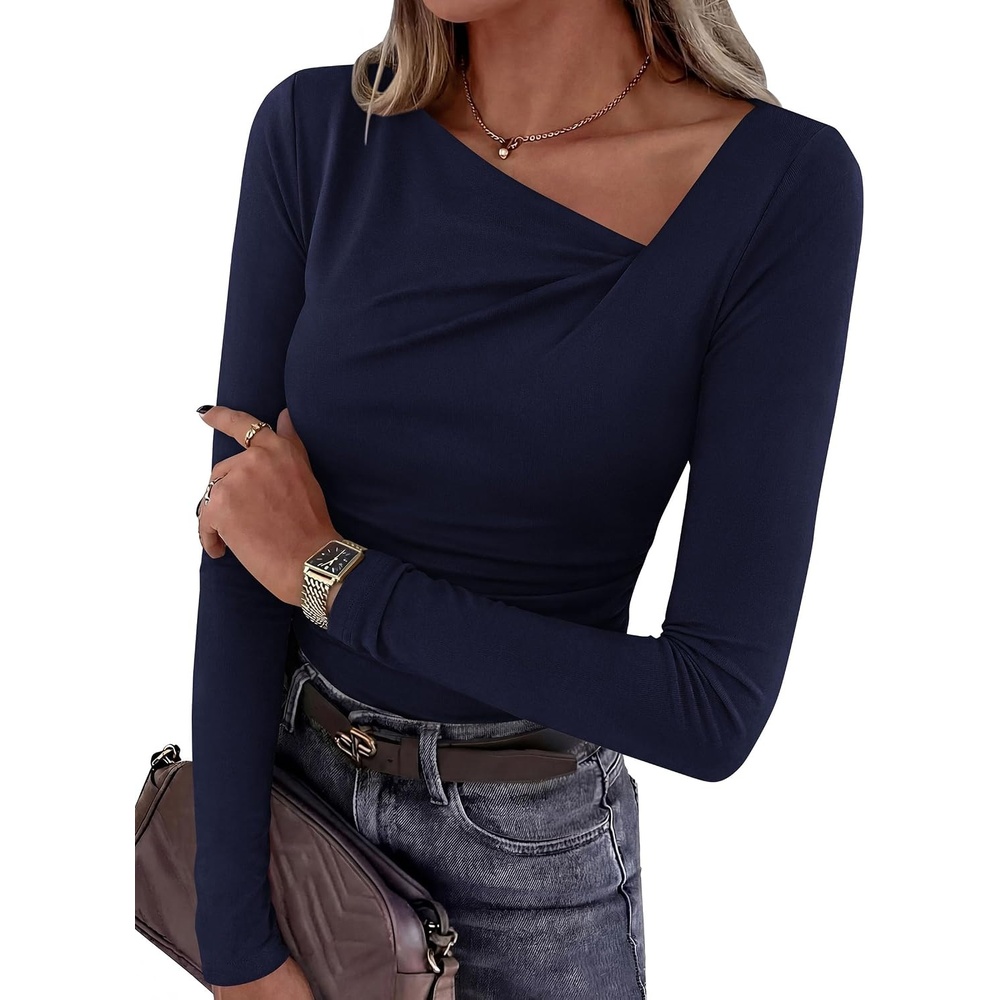 image:imagePRETTYGARDEN Women Long Sleeve Shirts Asymmetrical Y2K Fall TopsNavy Blue