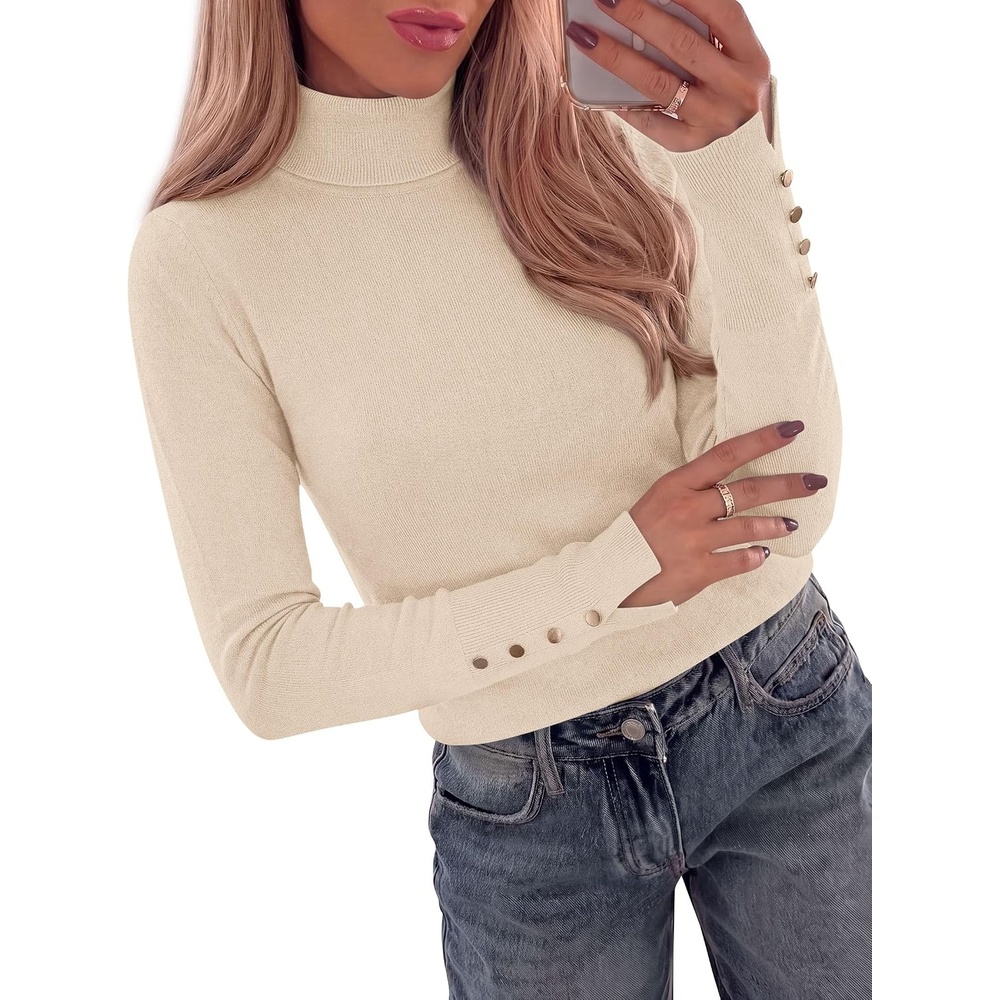 image:imagePRETTYGARDEN Women Turtleneck Sweaters Fall Long Sleeve TopsApricot