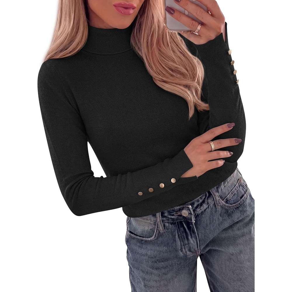 image:imagePRETTYGARDEN Women Turtleneck Sweaters Fall Long Sleeve TopsBlack