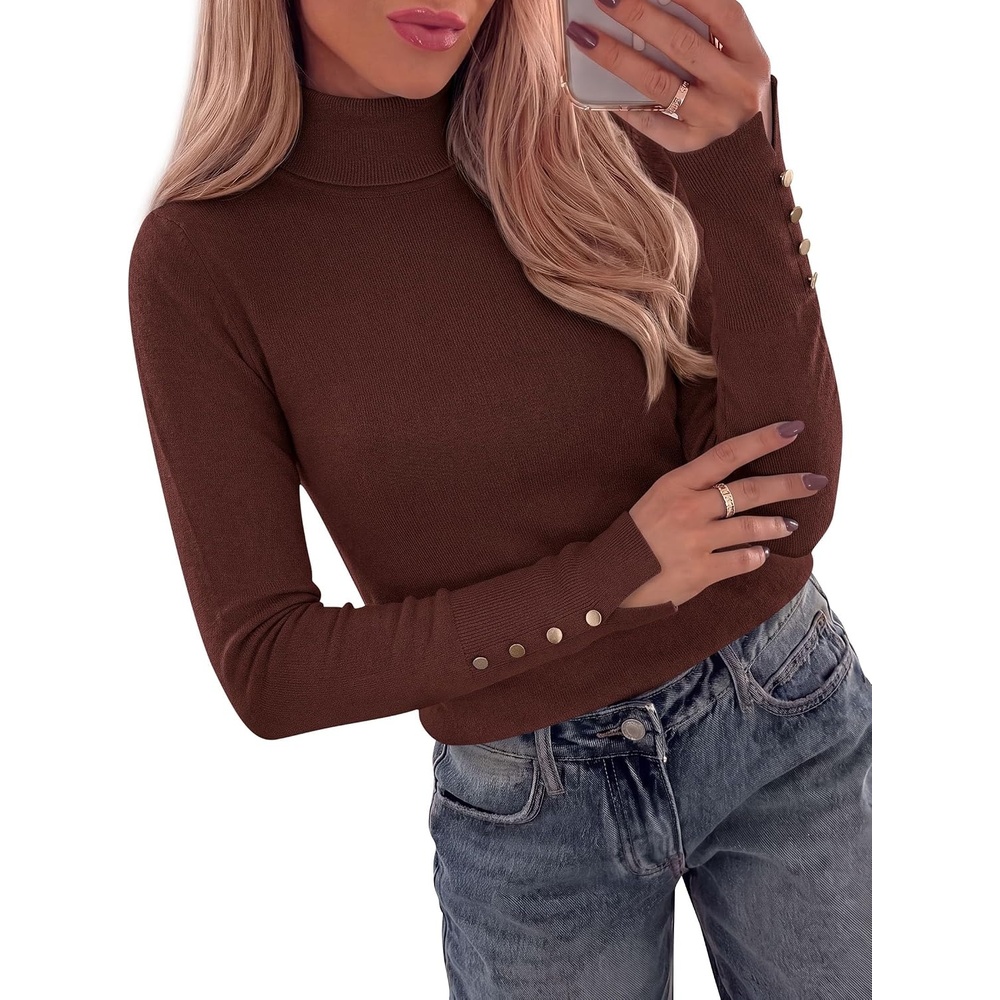 image:imagePRETTYGARDEN Women Turtleneck Sweaters Fall Long Sleeve TopsBrown