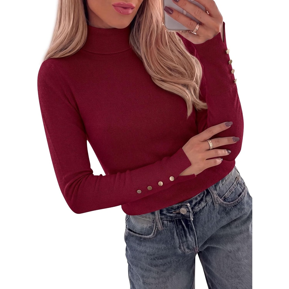 image:imagePRETTYGARDEN Women Turtleneck Sweaters Fall Long Sleeve TopsBurgundy