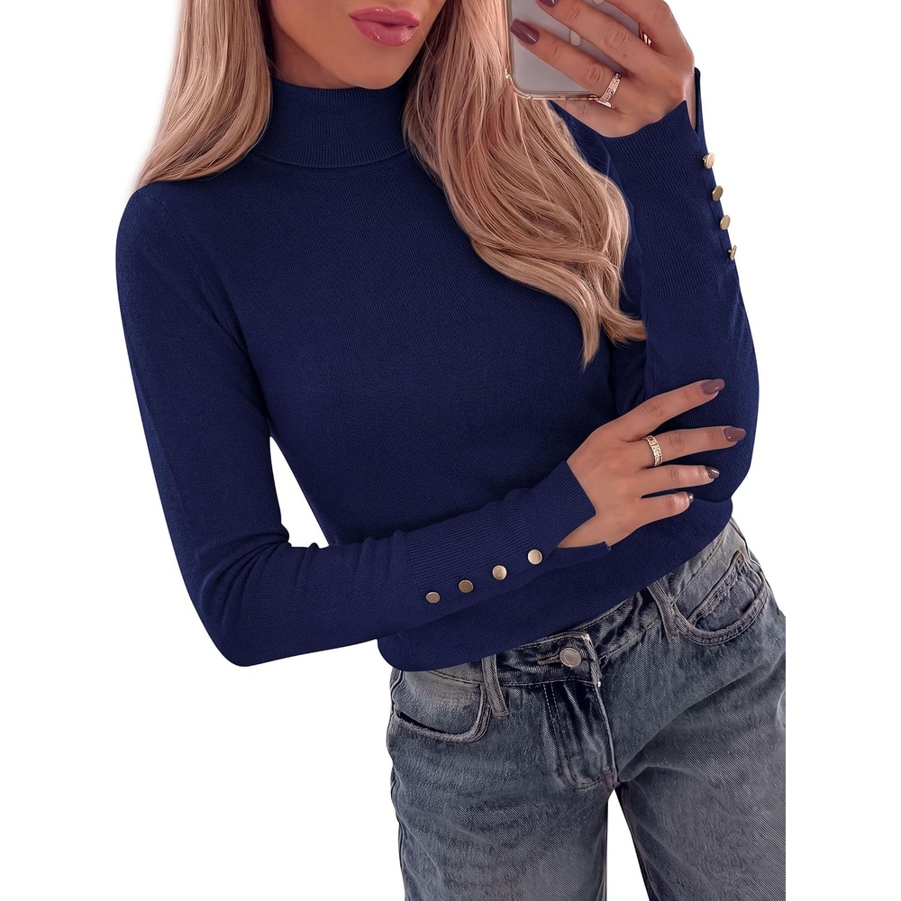 image:imagePRETTYGARDEN Women Turtleneck Sweaters Fall Long Sleeve TopsNavy Blue