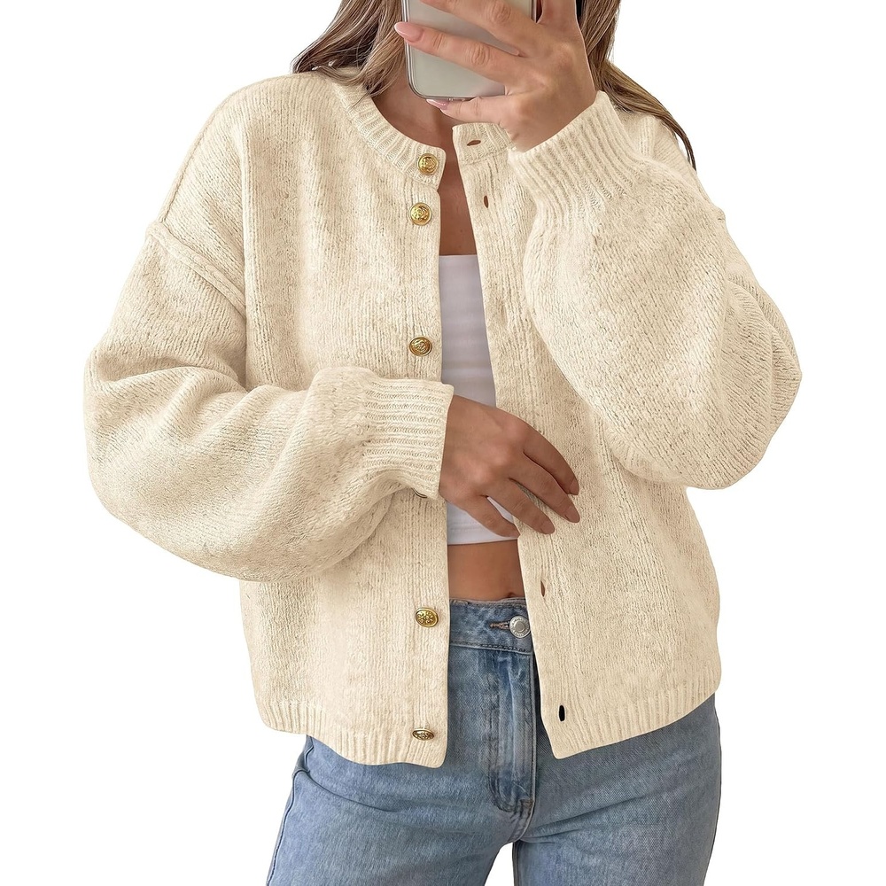 image:imagePRETTYGARDEN Womens Button up Chunky Knit Cardigan SweatersApricot