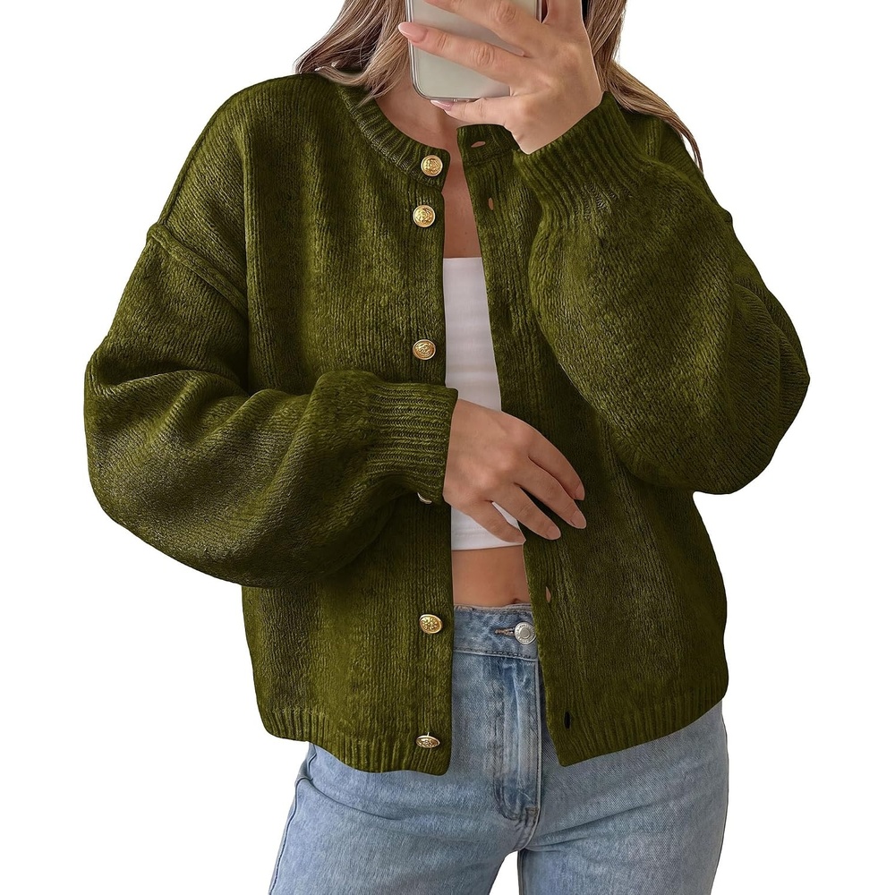 image:imagePRETTYGARDEN Womens Button up Chunky Knit Cardigan SweatersArmy Green