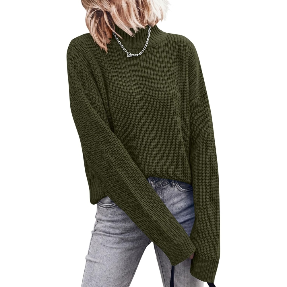 image:imagePRETTYGARDEN Womens Chunky Knit Pullover Mock Neck SweatersArmy Green