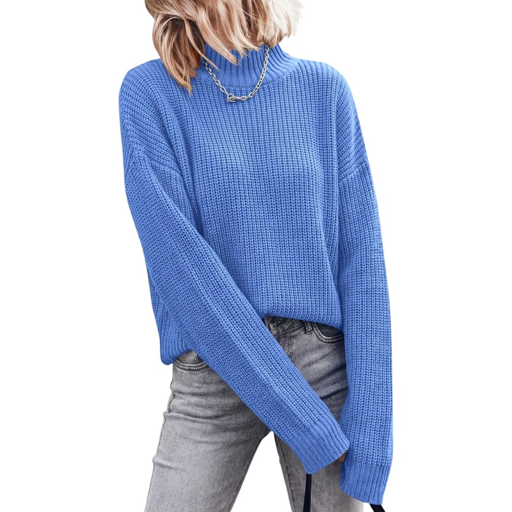 image:imagePRETTYGARDEN Womens Chunky Knit Pullover Mock Neck SweatersBlue
