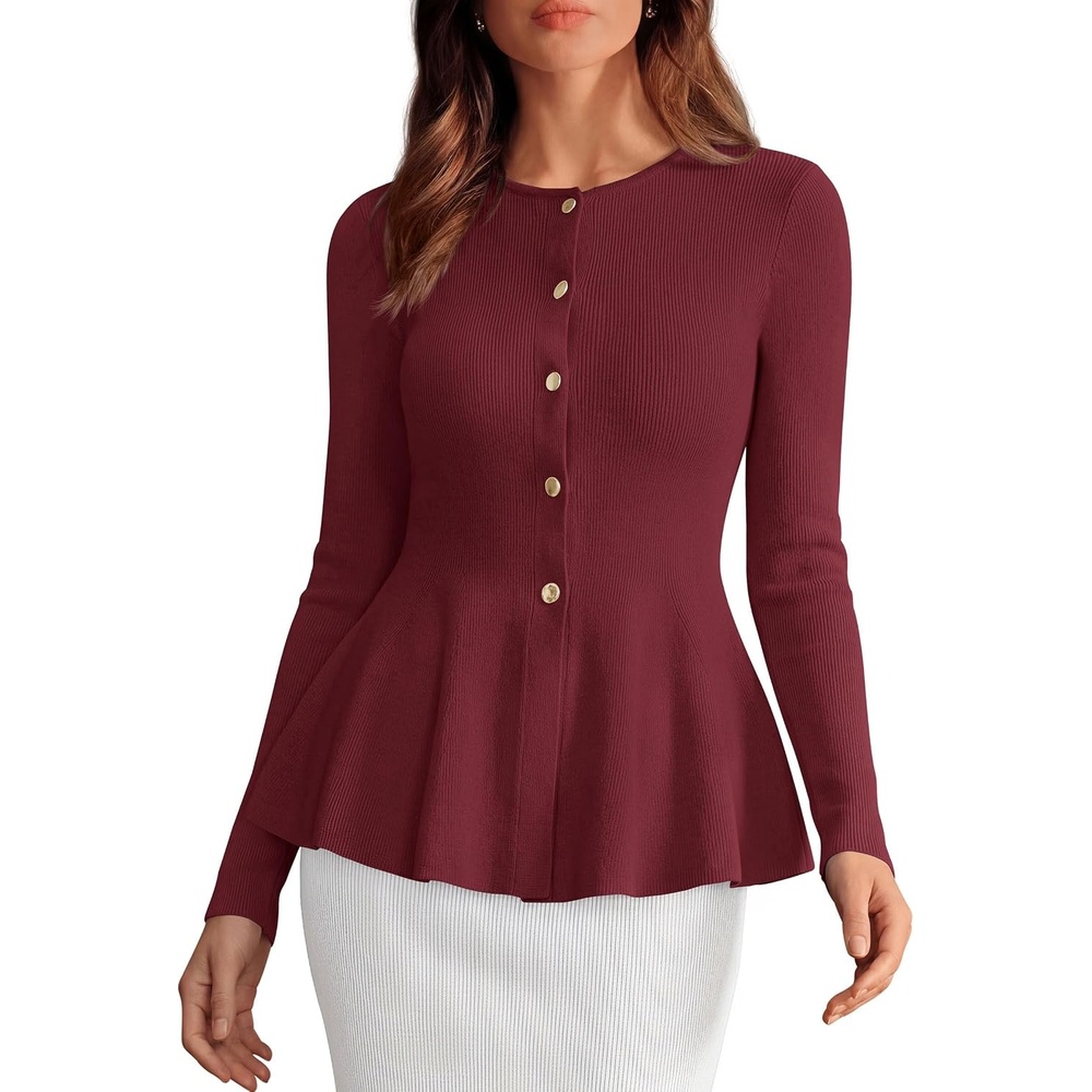 image:imagePRETTYGARDEN Womens Fall Lightweight Cardigan SweatersBurgundy