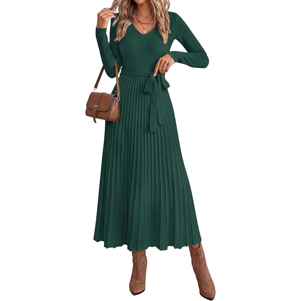 image:imagePRETTYGARDEN Womens Fall Maxi Long Sleeve Sweater DressDark Green