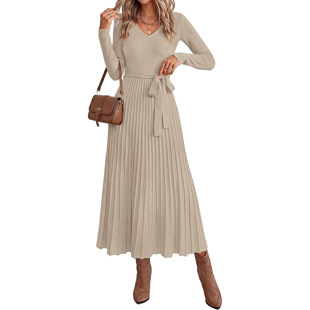 image:imagePRETTYGARDEN Womens Fall Maxi Long Sleeve Sweater DressLight Khaki