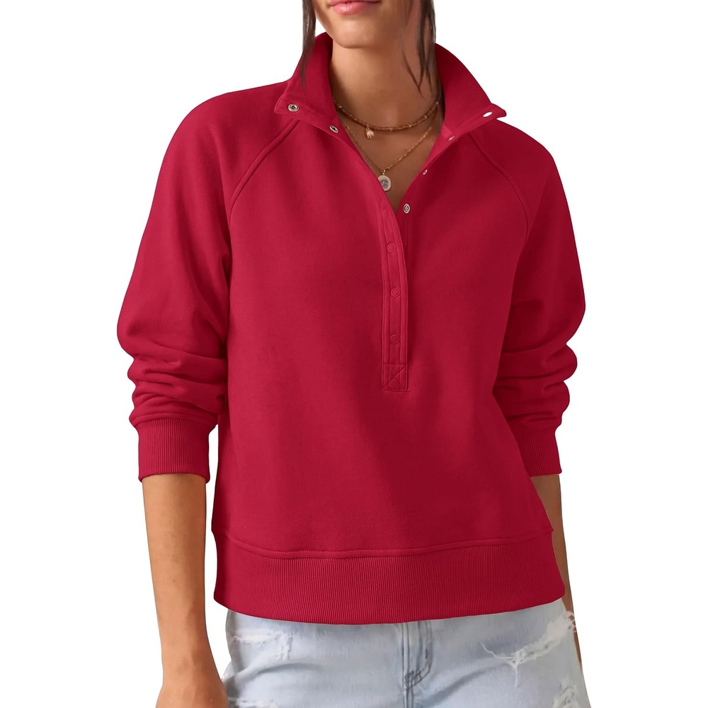 image:imagePRETTYGARDEN Womens Fall Oversized Sweatshirts Trendy Henley PulloverRed