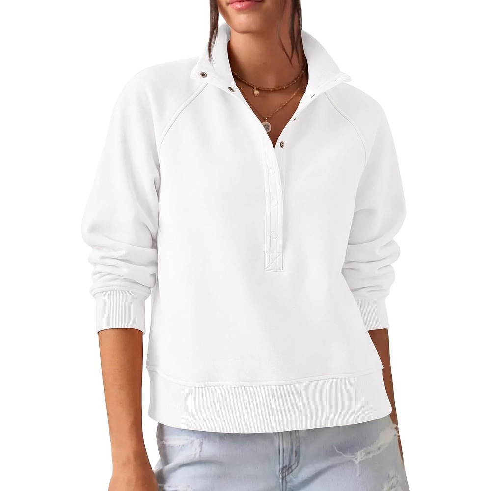 image:imagePRETTYGARDEN Womens Fall Oversized Sweatshirts Trendy Henley PulloverWhite