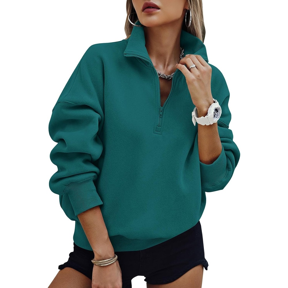 image:imagePRETTYGARDEN Womens Half Zip Oversized Sweatshirts Fleece Hoodies TrendyLake Blue