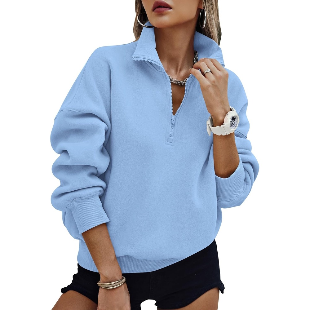 image:imagePRETTYGARDEN Womens Half Zip Oversized Sweatshirts Fleece Hoodies TrendyLight Blue