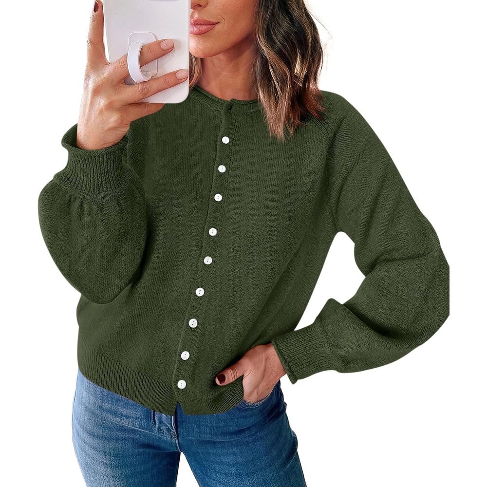 image:imagePRETTYGARDEN Womens Knit Cardigan Lightweight Cozy SweatersArmy Green