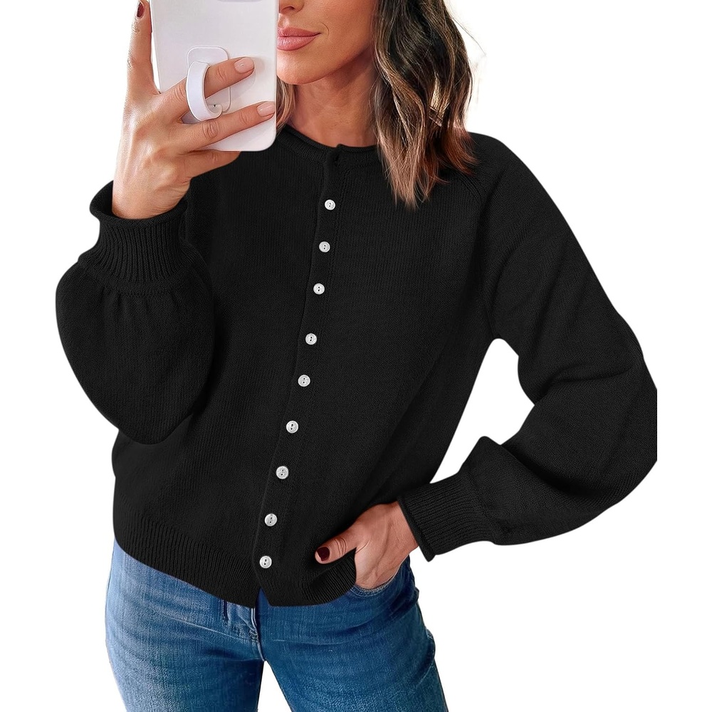 image:imagePRETTYGARDEN Womens Knit Cardigan Lightweight Cozy SweatersBlack