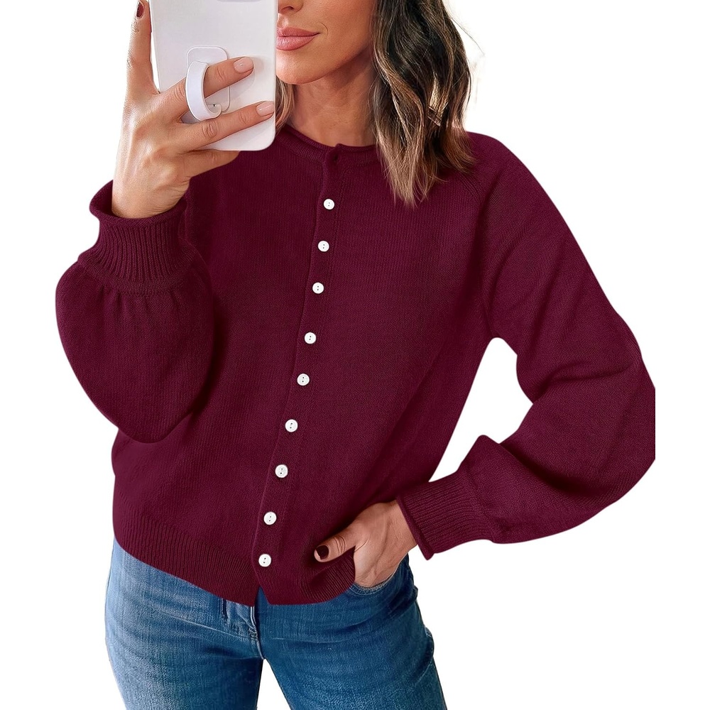 image:imagePRETTYGARDEN Womens Knit Cardigan Lightweight Cozy SweatersBurgundy