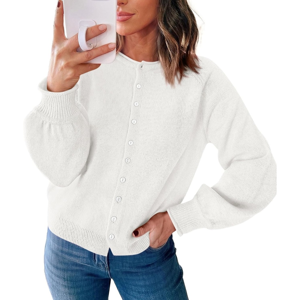 image:imagePRETTYGARDEN Womens Knit Cardigan Lightweight Cozy SweatersWhite