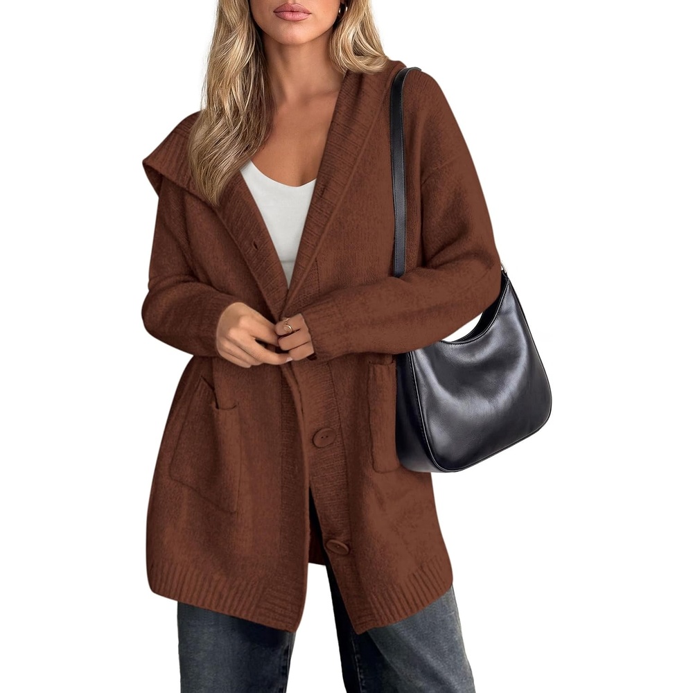 image:imagePRETTYGARDEN Womens Long Cardigans Fall Hooded Chunky Oversized SweatersBrown
