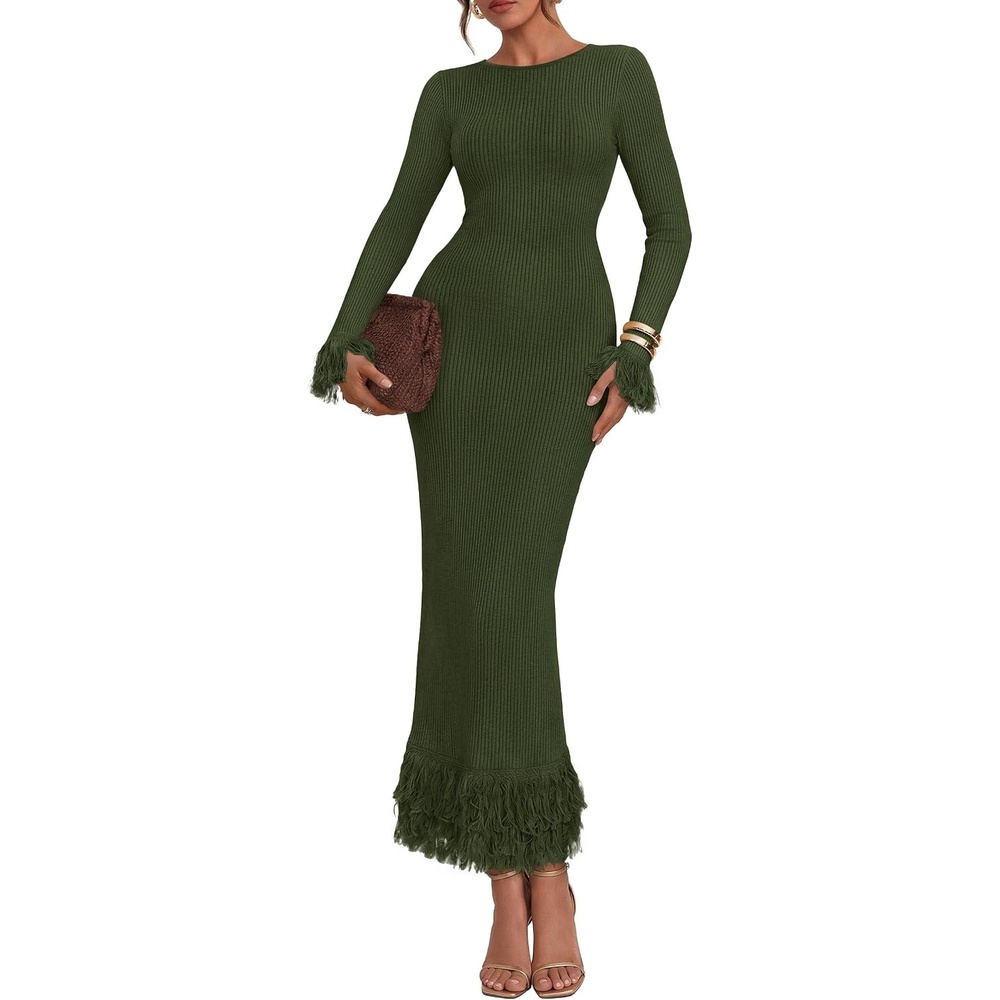 image:imagePRETTYGARDEN Womens Long Sleeve Bodycon Sweater DressArmy Green