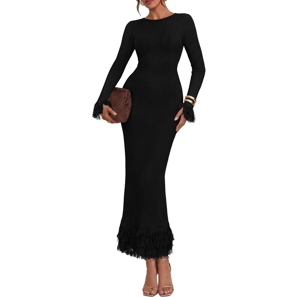 image:imagePRETTYGARDEN Womens Long Sleeve Bodycon Sweater DressBlack