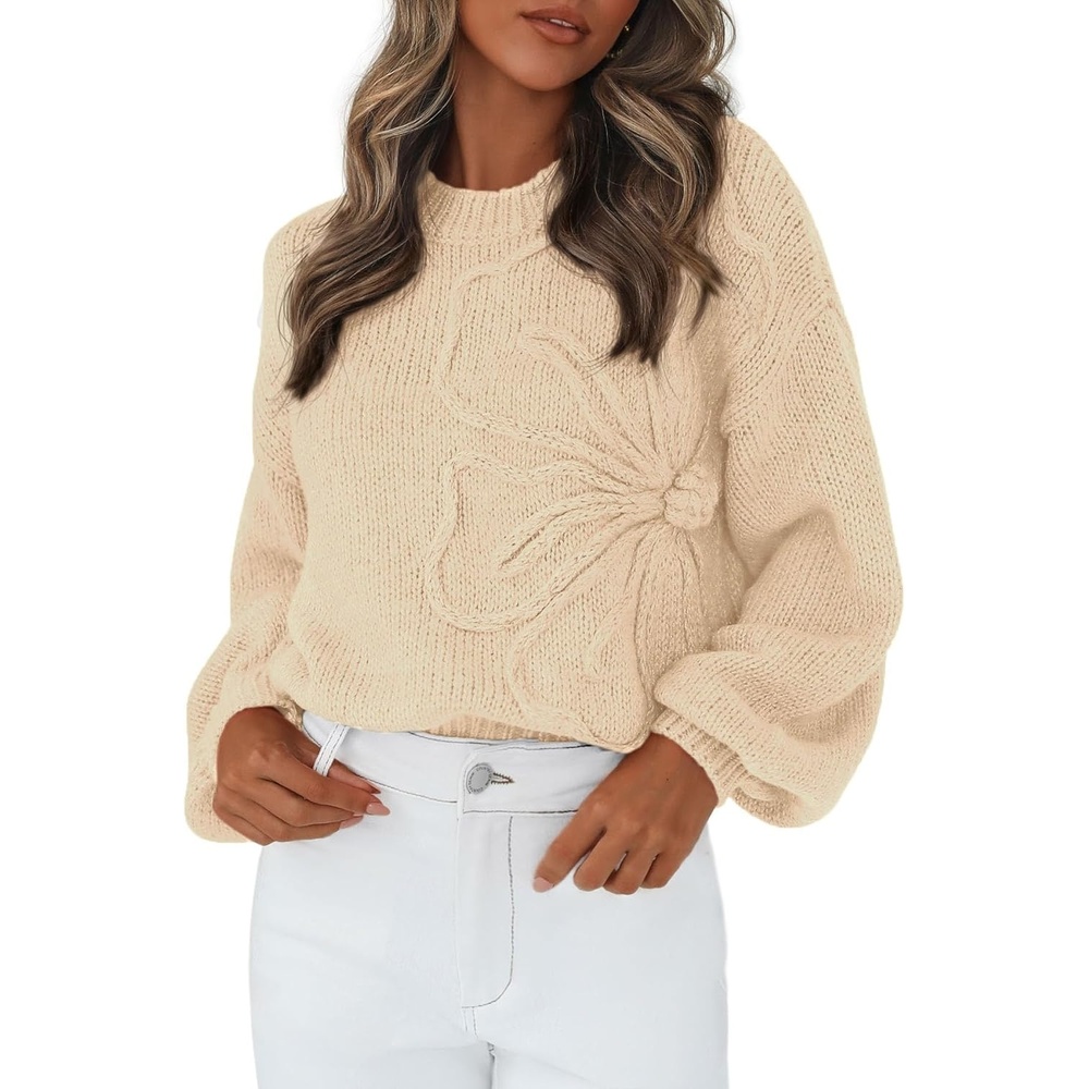 image:imagePRETTYGARDEN Womens Oversized 3D Floral Knit SweaterApricot