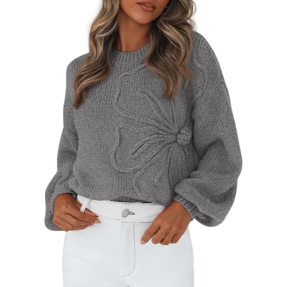 image:imagePRETTYGARDEN Womens Oversized 3D Floral Knit SweaterDark Grey