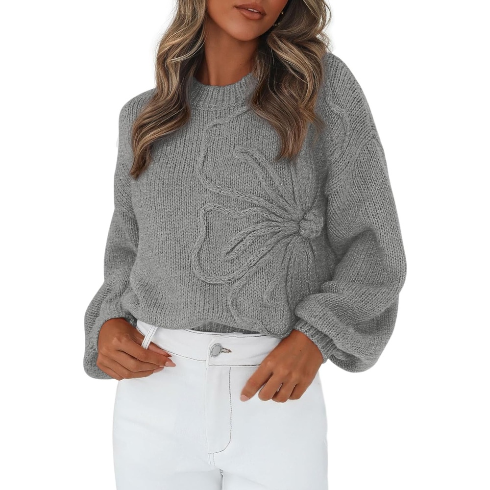 image:imagePRETTYGARDEN Womens Oversized 3D Floral Knit SweaterGrey