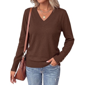 PRETTYGARDEN Fall Sweaters for Women V Neck Lightweight Pullover(Coffee)