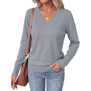 PRETTYGARDEN Fall Sweaters for Women V Neck Lightweight Pullover(Grey Blue)
