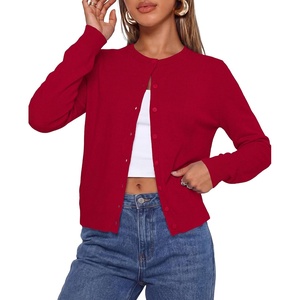 PRETTYGARDEN Lightweight Cardigans for Women Knit Sweaters(Red)