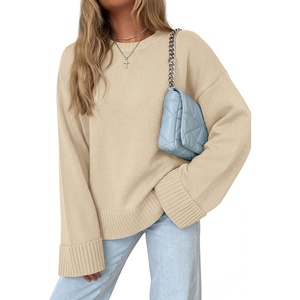 PRETTYGARDEN Oversized Sweater Women’s Crewneck Long Sleeve Tops(Beige)