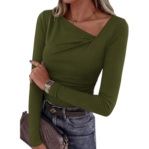 PRETTYGARDEN Women Long Sleeve Shirts Asymmetrical Y2K Fall Tops(Army Green)