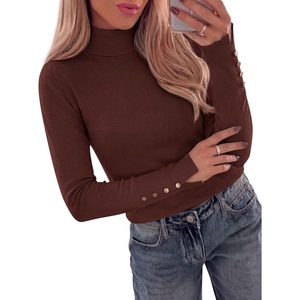 PRETTYGARDEN Women Turtleneck Sweaters Fall Long Sleeve Tops(Brown)