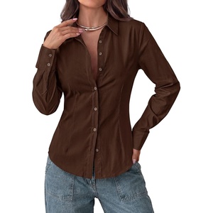 PRETTYGARDEN Womens Button Down Shirts Long Sleeve Blouse(Brown)