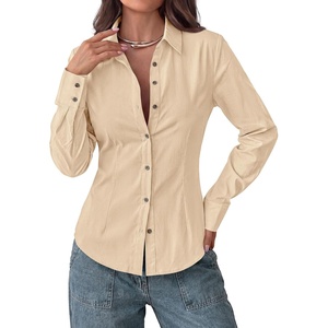 PRETTYGARDEN Womens Button Down Shirts Long Sleeve Blouse(Light Khaki)