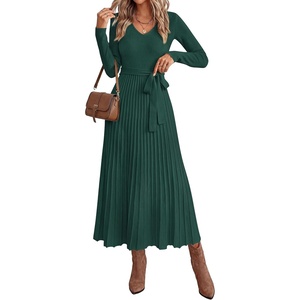 PRETTYGARDEN Womens Fall Maxi Long Sleeve Sweater Dress(Dark Green)