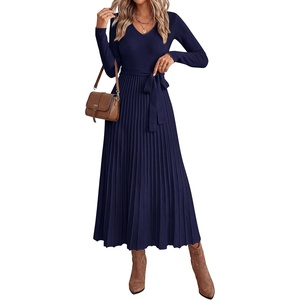PRETTYGARDEN Womens Fall Maxi Long Sleeve Sweater Dress(Navy Blue)