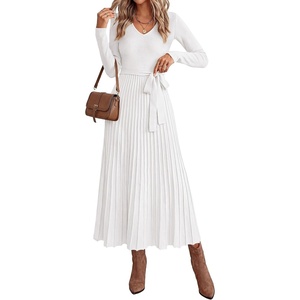 PRETTYGARDEN Womens Fall Maxi Long Sleeve Sweater Dress(White)
