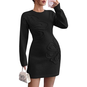 PRETTYGARDEN Women’s Floral Embroidered Bodycon Sweater Dress(Black)
