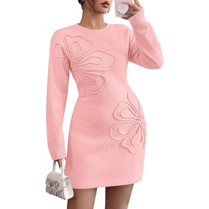 PRETTYGARDEN Women’s Floral Embroidered Bodycon Sweater Dress(Pink)