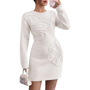 PRETTYGARDEN Women’s Floral Embroidered Bodycon Sweater Dress(White)