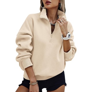 PRETTYGARDEN Womens Half Zip Oversized Sweatshirts Fleece Hoodies Trendy(Beige)