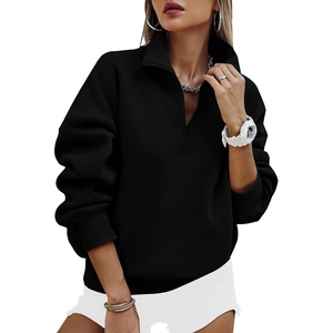 PRETTYGARDEN Womens Half Zip Oversized Sweatshirts Fleece Hoodies Trendy(Black)