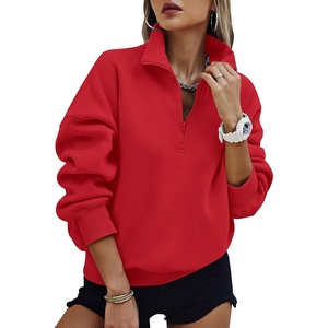 PRETTYGARDEN Womens Half Zip Oversized Sweatshirts Fleece Hoodies Trendy(Red)