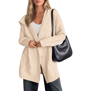 PRETTYGARDEN Women’s Long Cardigans Fall Hooded Chunky Oversized Sweaters(Beige)