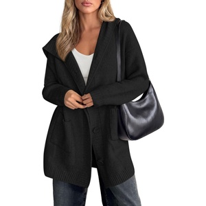PRETTYGARDEN Women’s Long Cardigans Fall Hooded Chunky Oversized Sweaters(Black)