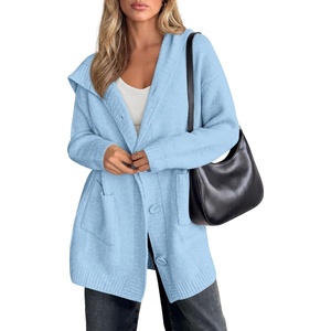 PRETTYGARDEN Women’s Long Cardigans Fall Hooded Chunky Oversized Sweaters(Light Blue)