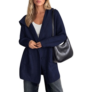 PRETTYGARDEN Women’s Long Cardigans Fall Hooded Chunky Oversized Sweaters(Navy Blue)