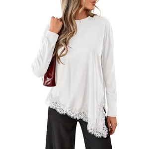 PRETTYGARDEN Women’s Long Sleeve Asymmetrical Lace Tops Fall(White)