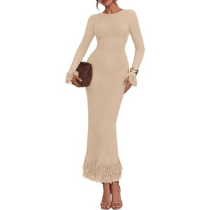PRETTYGARDEN Womens Long Sleeve Bodycon Sweater Dress(Beige)